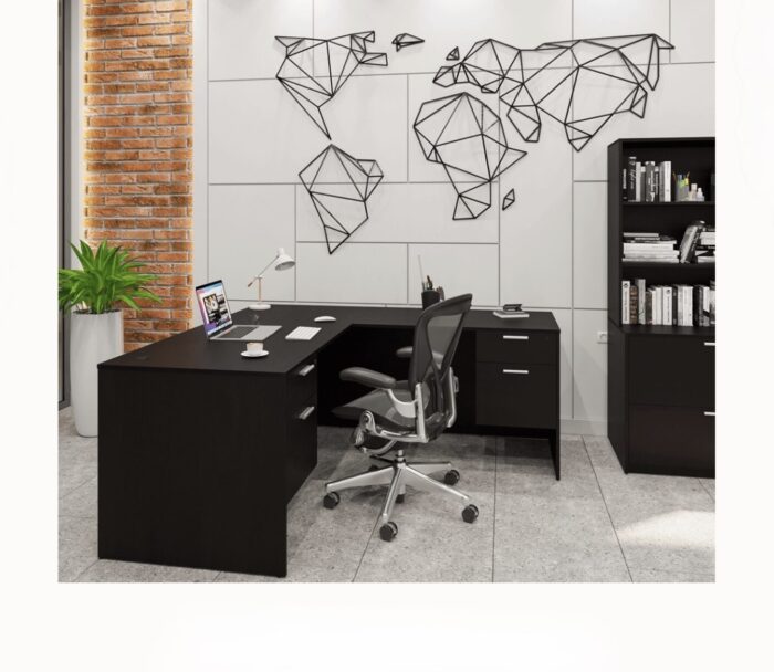 NEW 30" x 66" L-Desk w/ 42" Return and 2 sets of Drawers (Espresso)