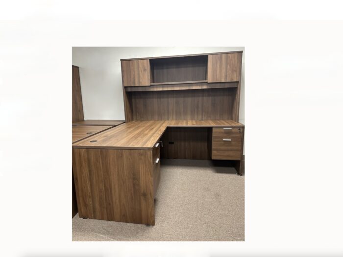 New L-Desk w/ Hutch and Wood Doors Walnut