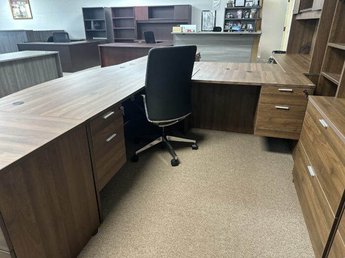 Right Hand Extended Bowfront L-Shape Desk w/ suspended peds - Image 2