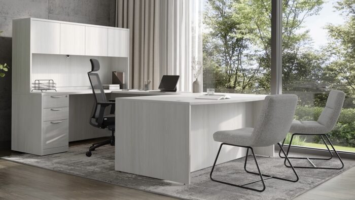 U-Shape Bowfront Desk (Arcadia White)