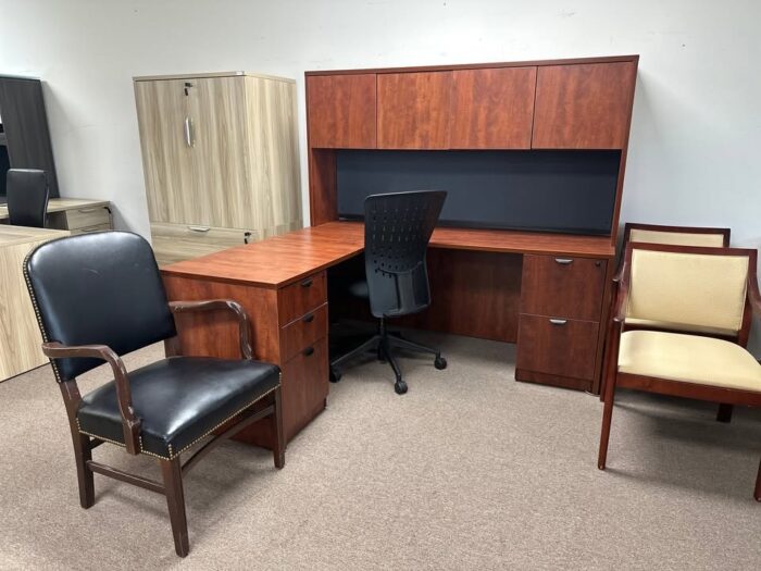 Used L-Shaped Desk w/ Hutch and Tack Board - Image 2