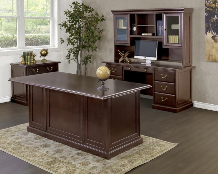 Executive Desk w/ Knee Space Credenza and Hutch