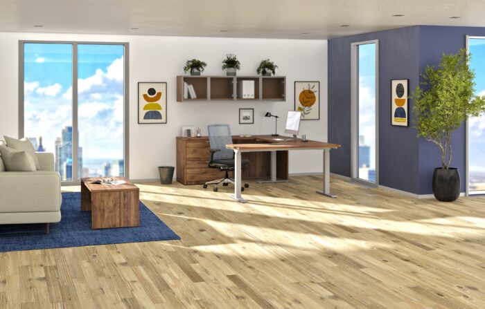New iRize Executive Office in Walnut with a Silver Base